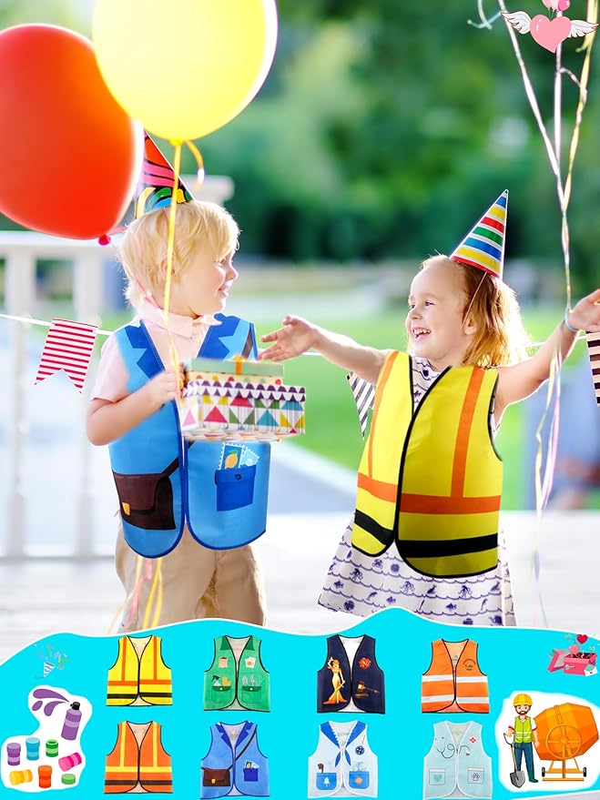 22 Pcs Kids Community Helper Dress Up Vest Occupation Costumes Career Cosplay Clothes for Kids Halloween Role Pretend Play