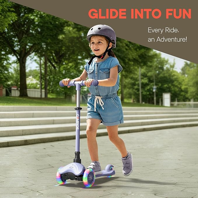 Gray Mini 3 Wheel Scooter for Kids – Lean-to-Steer Kick Scooter with LED Light-Up Wheels, Adjustable Handlebar, Wide Anti-Slip Deck, Smooth PU Wheels, Rear Foot Brake – Suitable for Ages 2+