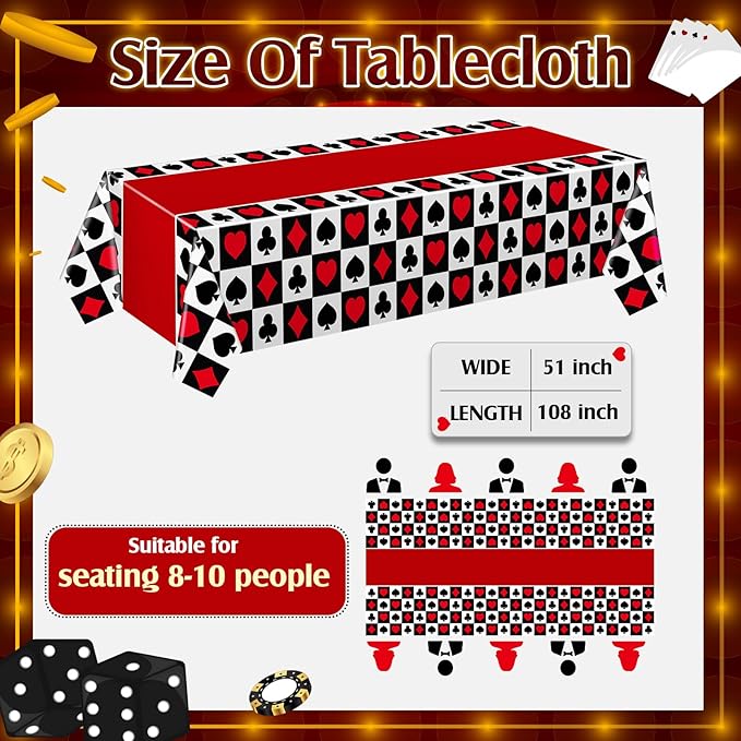 Hosuly 3 Pcs Casino Theme Party Decorations Poker Tablecloth Poker Plastic Disposable Table Cover Casino Theme Tablecloth for Game Birthday Playing Card Party Picnic Supplies, 51 x 108 Inch (Plaid)