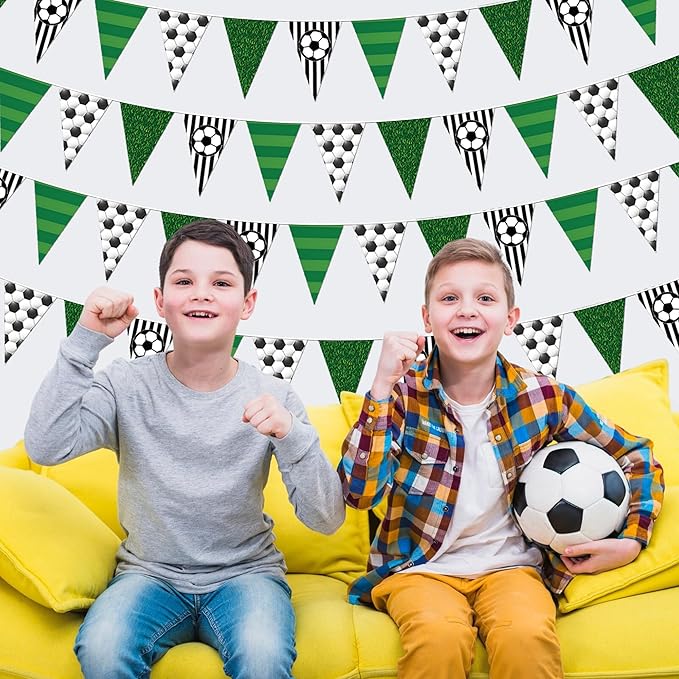 Soccer Party Decorations 4 Pcs Soccer Banner Pennant Soccers Garland Triangle Flags Sports Party Decorations for Party Supplies Hanging Decoration