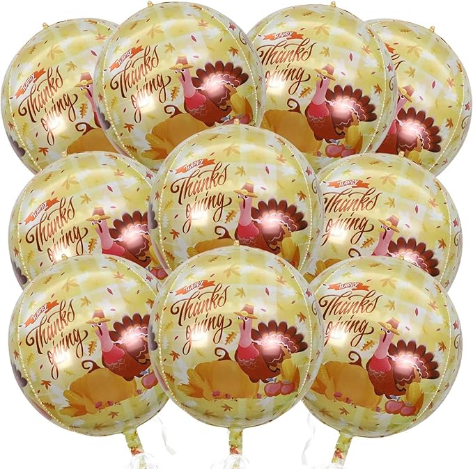 KALOR 22 Inch Thanksgiving Fall Turkey Balloons, 10 Pcs Orange Large 4D Autumn Foil Balloon for Thanksgiving Party Decorations Supplies
