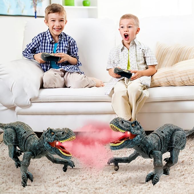 Remote Control Dinosaur for Boys 4-7, Robot Dino Toys for Kids 5-7, rc Dino with Realistic Legs & Spray Stream, Remote Dinosaur Toys for Kids3 4 5 6 9 Year Old boy Birthday Gift (Blue)
