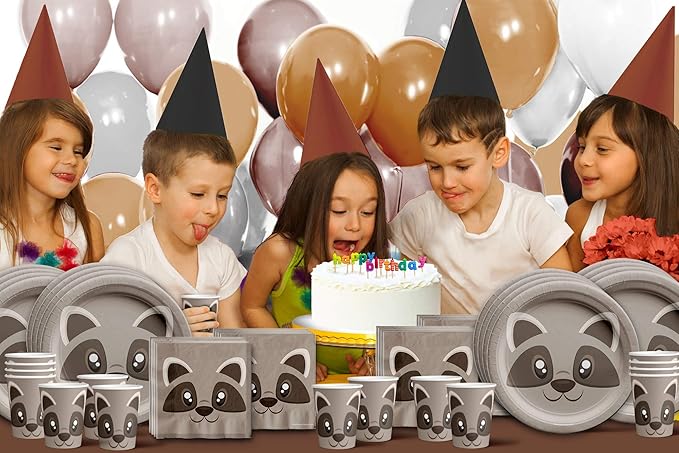 Raccoon Birthday Party Supplies Set Plates Napkins Cups Tableware Kit for 16