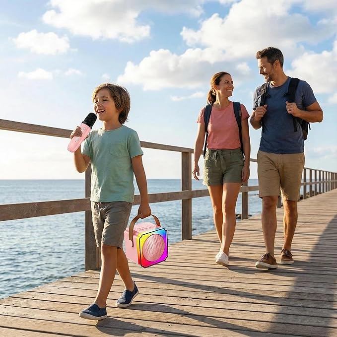 Karaoke Machine, Portable Speaker with Microphones, Birthday Family Party Gifts for Kids Girls Boys 3 4 5 Year Old