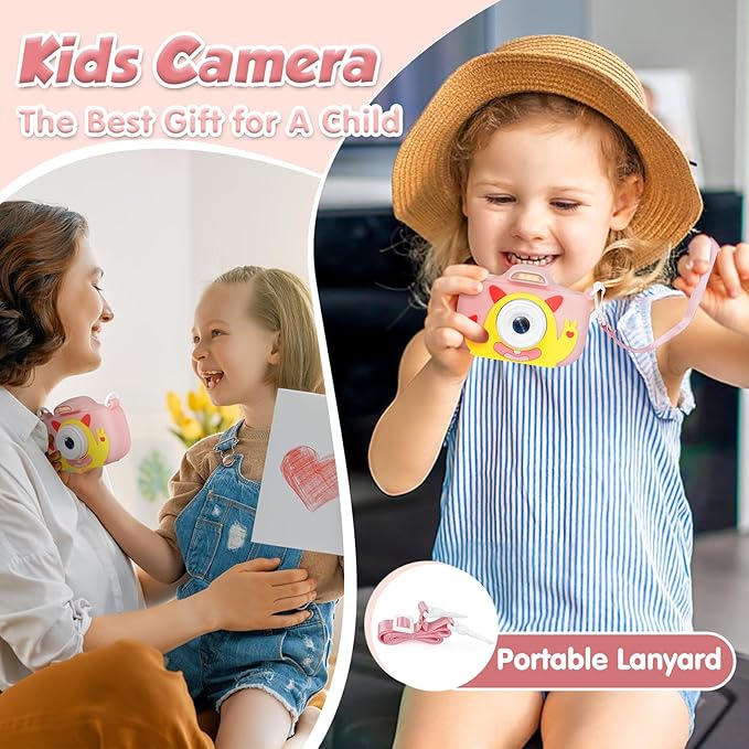 Kids Camera with Flashlight & 2.4in Screen, 1080P Dual Lens Toddler Camera- Christmas Birthday Gift for 3-12 Year Old Girls Boys, Kids Digital Camera with 32GB Card & Shockproof Case