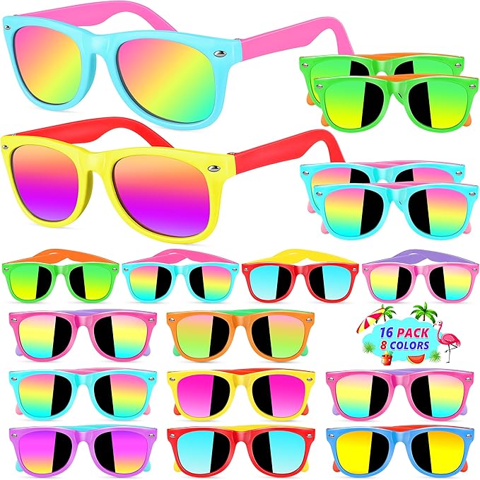 GIFTINBOX Kids Sunglasses Party Favors for Boys & Girls,Neon Toddler Sunglasses bulk with UV400 Protection, Pool Beach Party Favors, Goodie Bags Stuffers for Birthday Party -16pack
