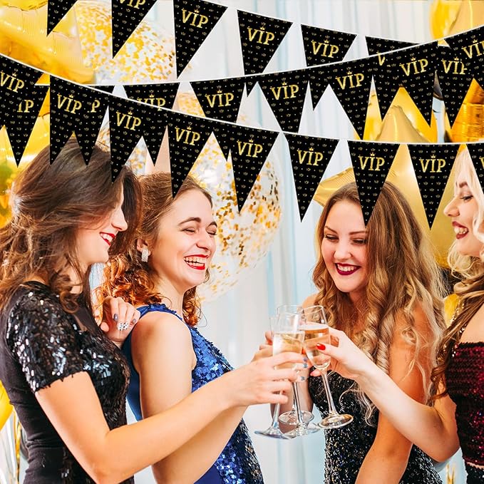 Faccito 5 Pieces 49 ft VIP Pennant Banners Movie Night Decorations VIP Party Triangle Banner Flags Movie Night Bunting for Red Carpet 1920s Theme Party Supplies