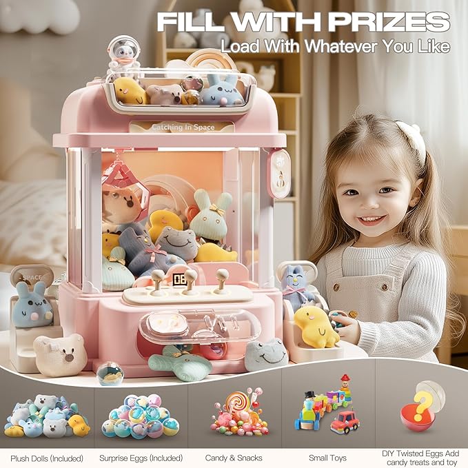 Remote Control Claw Machine for Kids, Mini Vending Machines Candy Grabber Prize Dispenser Toys for Girls, Arcade Game Machine with Light Sounds, Birthday Gifts Toys Age 3 Years (Pink)