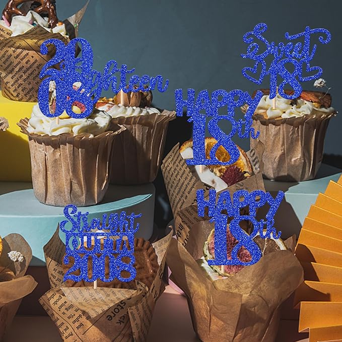 30 PCS 18th Birthday Cupcake Toppers Glitter Eighteen Happy 18 Straight Outta 2008 Cupcake Picks for Cheers to 18 Fabulous 18th Birthday Anniversary Party Cake Decorations Supplier Blue