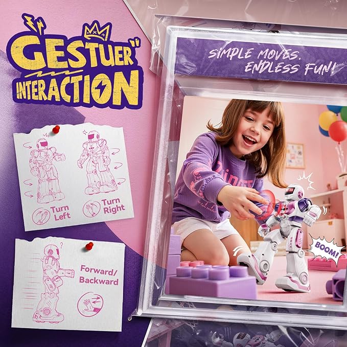 Ruko 6088 Programmable Robot, Gesture Sensing Intelligent Remote Control Robot for Kids 3-6 Years, Christmas Birthday Gift，Pink and Blue