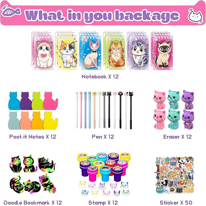Cat Party Favors Cat Themed Party Supplies Goodie Bag Stuffers Fillers for PET Party Classroom School Reward Gift Prizes Goodie Bags Stuffers