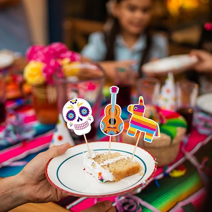 48 PCS Cinco De Mayo Cupcake Toppers, 12 Style Mexican Party Decorations, Chili Cactus Sombrero Printing Design Fiesta Cake Toppers Cupcake Picks, Cinco De Mayo Decor for Mexican Party