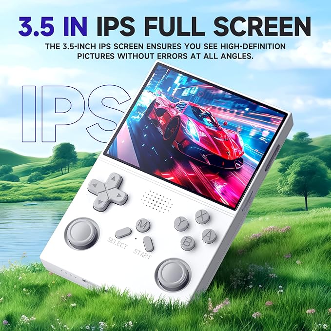 R40 Retro Handheld Game Console - Open Source System,3.5" IPS Screen, 18,000+ Classic Games, 128G TF Card, 3000mAh Battery, Portable Gaming Player for Travel, Retro Gaming Console, White