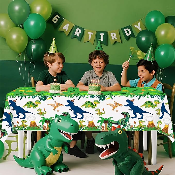 4ps Dinosuar Party Tablecloth Dinosaur Birthday Decorations Tablecover Jungle T-rex Dino Disposable Plastic Table Covers for Dino 1st 2nd 3rd 10th Bday Baby Shower Party Supplies Decor (Green Dino)