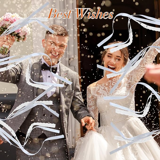 50Pcs Ribbon Sticks Wands Streamers with Bells Silk Lace Fairy Stick Party Ribbon Streamers for Wedding Party, Birthday and Holiday Activities-White