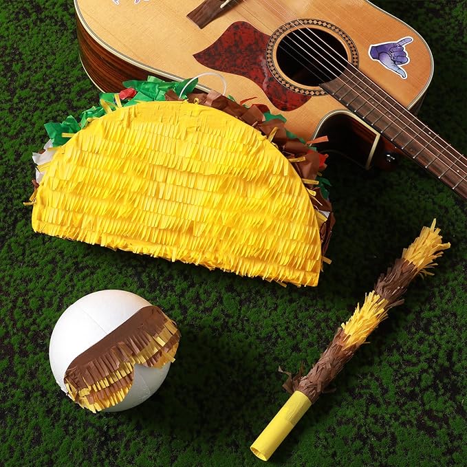 Sratte Taco Piñata Set Mexican Birthday Party Decorations Cinco De Mayo Fiesta Theme Taco Pinata with Plastic Stick and Blindfold for Mexican Themed Party Supplies Favors, 15 x 8 x 3 Inches
