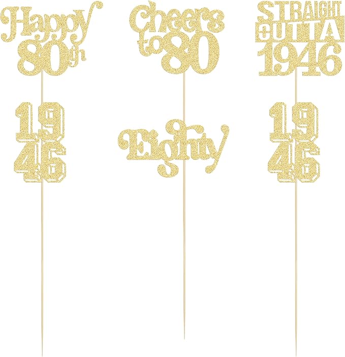 Gyufise 15Pcs Happy 80th Birthday Centerpiece Sticks Eighty Straight Outta 1946 Table Flower Centerpieces Sticks Cheers to 80 Decorations for 80th Birthday Party Supplies Gold