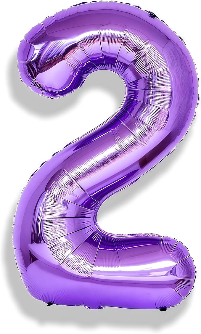 40 Inch 2nd 20th Birthday Number Balloon, Purple Foil Giant Number 2 Balloons, Self Inflating Number Balloon for Women Happy Birthday Party Anniversary Graduation Party Decoration Girls Kids Supplies