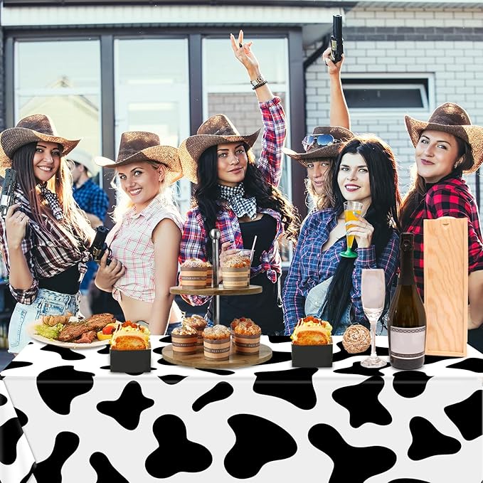4pcs Cowboy Party Decorations Western Cowboy Tablecolth Cow Print Wild West Party Supplies Brown Rodeo Cowgirl Plastic Table Cover Disposable for Birthday Bachelorette Boys Kids Baby Shower Favor