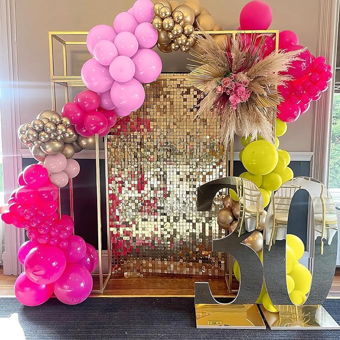 Yellow Pink Balloon, 60 Pcs 12 Inches Hot Pink Metallic Gold Balloons for Girls Peach Birthday Party Decorations Birthday Balloons Baby Shower Engagement Party Supplies
