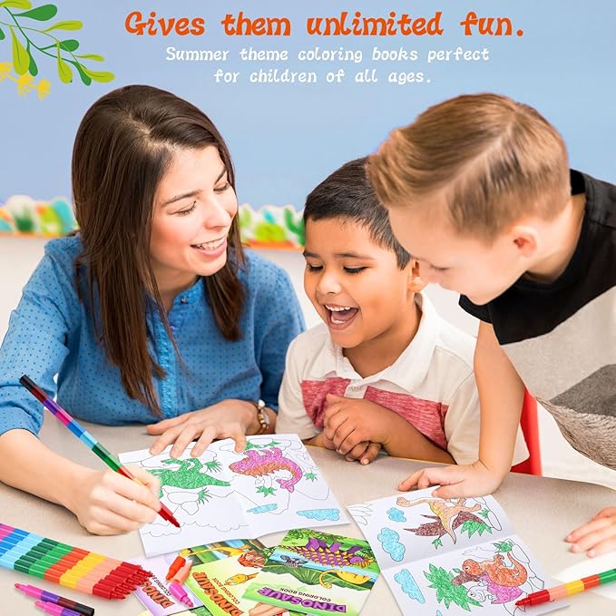 BenLouis 24 Pcs Dinosaur Mini Coloring Books Kids Dino Party Favors Small Activity Books Bulk for Kids Dinosaur Jurassic Birthday Goodie Bags Stuffers Return Gifts Classroom Travel