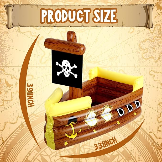 Zhanmai Inflatable Pirate Ship Drink Cooler Inflatable Serving Bar Food Container for Summer Carniva Mardi Gras Pirate Birthday Party Favor Supplies Decorations(Yellow,Funny)