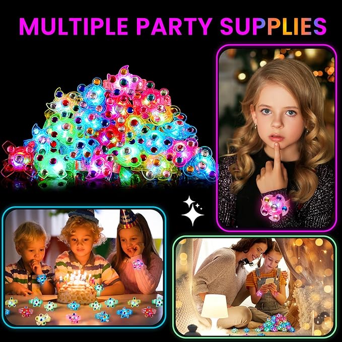 SCIONE 8 Pack LED Light Up Fidget Spinner Bracelets, Glow in The Dark Party Supplies Party Favors for Kids 4-8 8-12, Birthday Gifts, Treasure Box Toys for Classroom Goodie Bags Stuffers