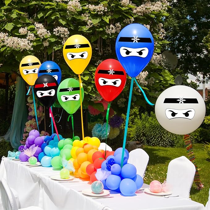 24 Pcs 6 Color 12" Ninja Balloons Kids Ninja Birthday Party Supplies Colorful Balloons Bulk Party Decorations