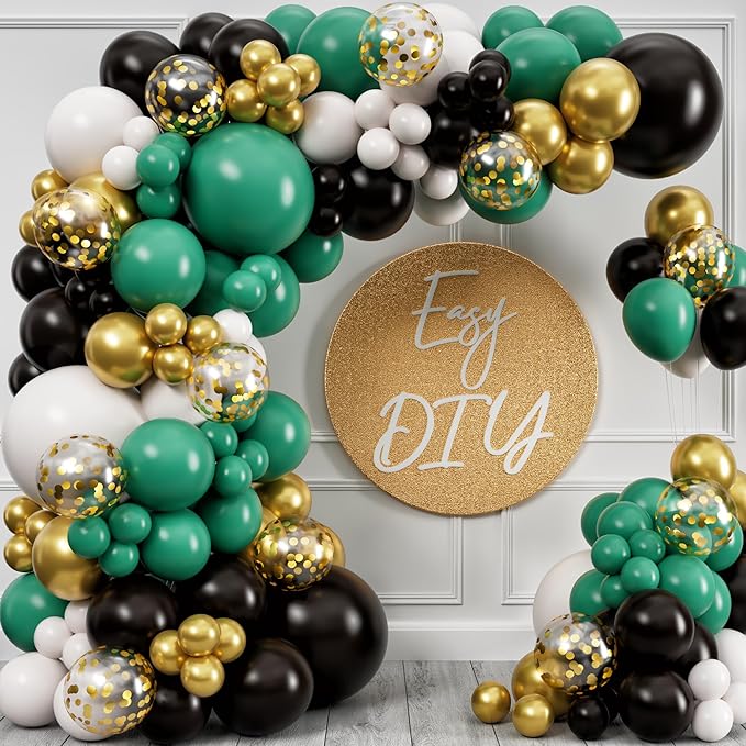 ALL-IN-1 Green Black White Balloons Garland Kit & Arch Small and Large Gold, White, Black Balloons Lime Dark Green Party Decorations for Graduation Birthday Football Soccer Army