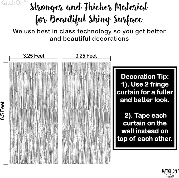 KatchOn, Silver Foil Fringe Curtain - Pack of 2 | Streamers Backdrop for Disco Birthday Decorations | Silver Fringe Backdrop for Bachelorette Party Decorations, Anniversary | Disco Party Decoration