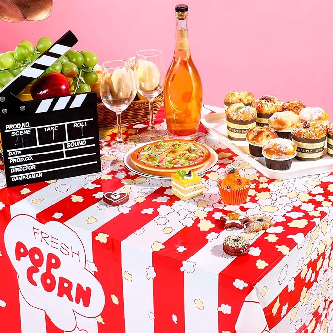 Irenare 6 Pieces Popcorn Tablecloth Decorations Plastic Popcorn Table Cover Carnival Theme Party Tablecloth for Carnival, Circus Themed, Movie Night Birthday Party Supplies, 54 x 108 Inch