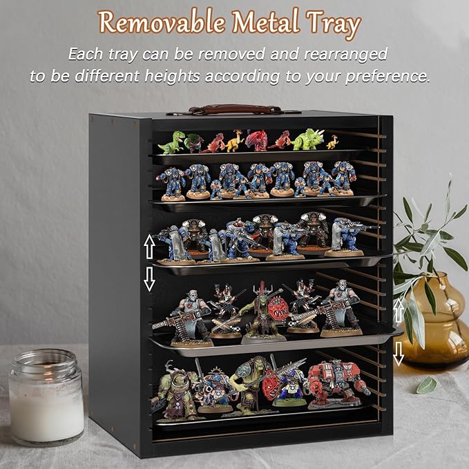 Miniature Display Case for Collectibles, Miniatures Storage Case Display Shelves Shelf for Mini Action Figures Valuable Collectibles or Crystal Stone (Matte Black)