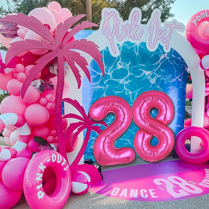 40 Inch Number Balloons Hot Pink 8 Large Number Balloon Anniversary Event Celebration Bachelorette Cowgirl Let's Go Girls Pink Themed 8th Birthday Party Decor Supplies 9 Pcs