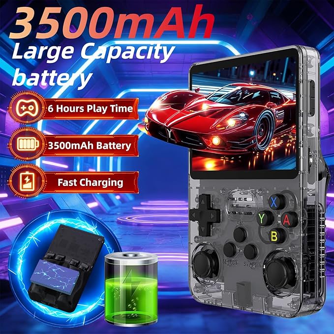 R36S Retro Handheld Game Console, 3.5 Inch 604x480 IPS Screen, 64GB Built-in 15,000+ Classic Game, Portable Hand Held 3500mAh Battery Retro Gaming Console with Open Source Linux System (Black 64GB)