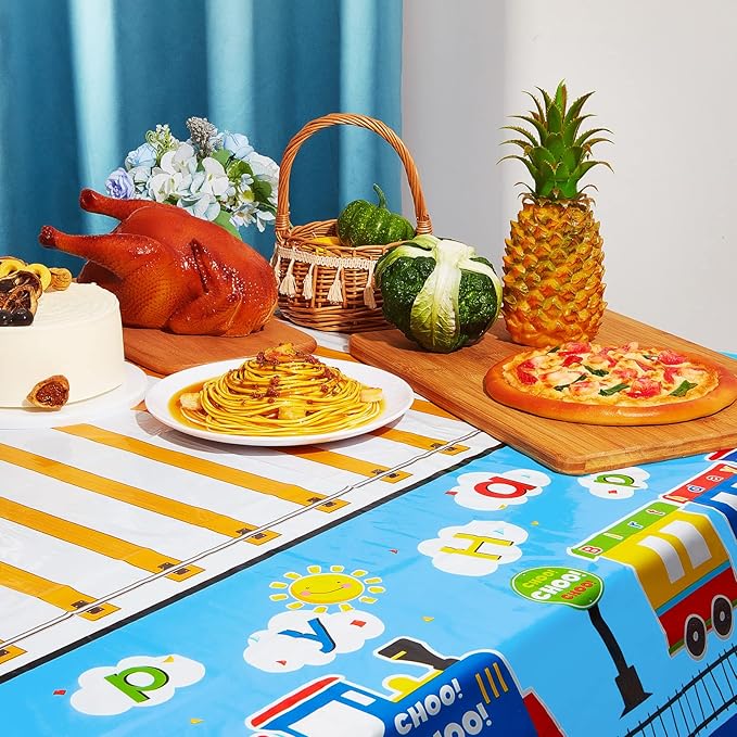 Irenare 3 Pieces Train Plastic Tablecloths Train Birthday Party Supplies Boy Tablecovers Party Decorations 51 x 87 Inch
