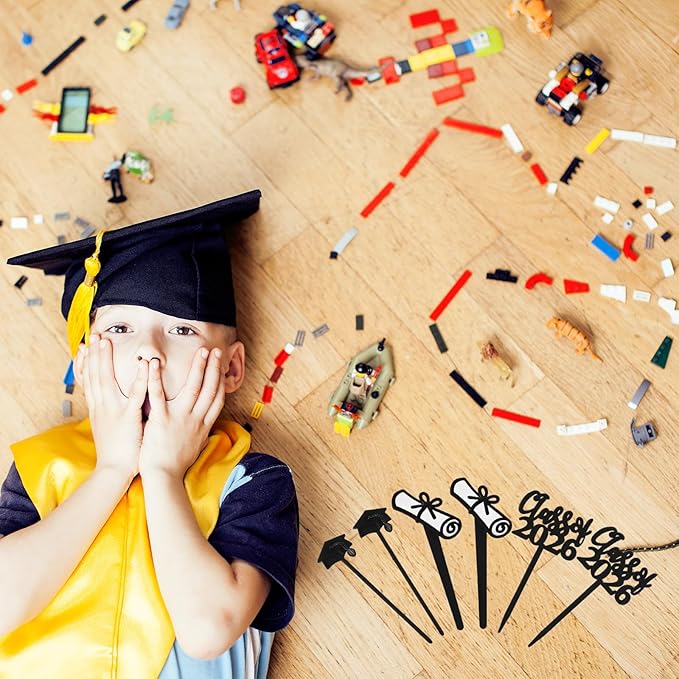 Boao 90 Pieces Class of 2026 Theme Graduation Cake Topper Plastic Cupcake Picks Graduation Cupcake Decorations for Party Supplies and Favors, 3 Styles(Black)