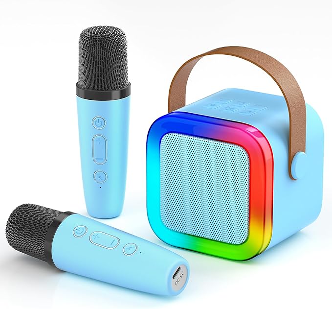 Mini Karaoke Machine for Kids,Portable Bluetooth Speaker with 2 Wireless Microphones,Toddler Music Player Toys,Easter Birthday Gifts for 3,4,5,6,7,8,9,10,11,12+Years Old Girls Boys