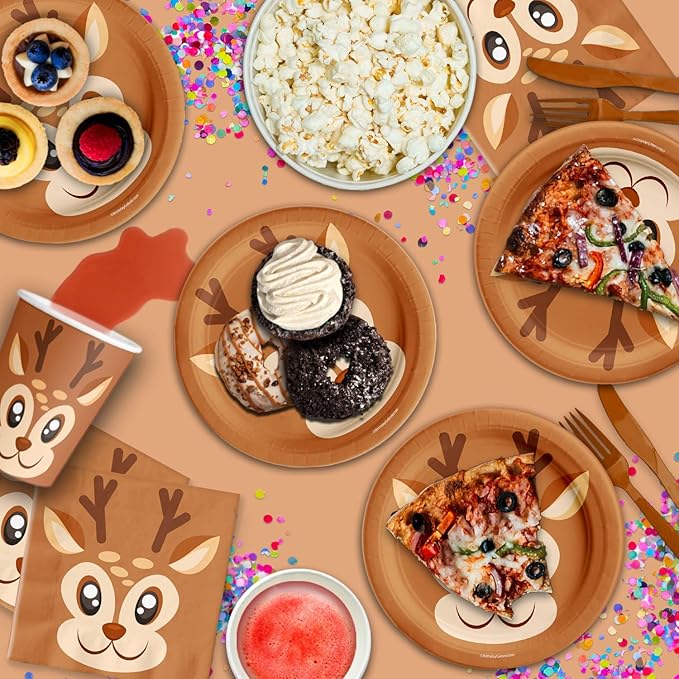 Reindeer Birthday Party Supplies Set Plates Napkins Cups Tableware Kit for 16