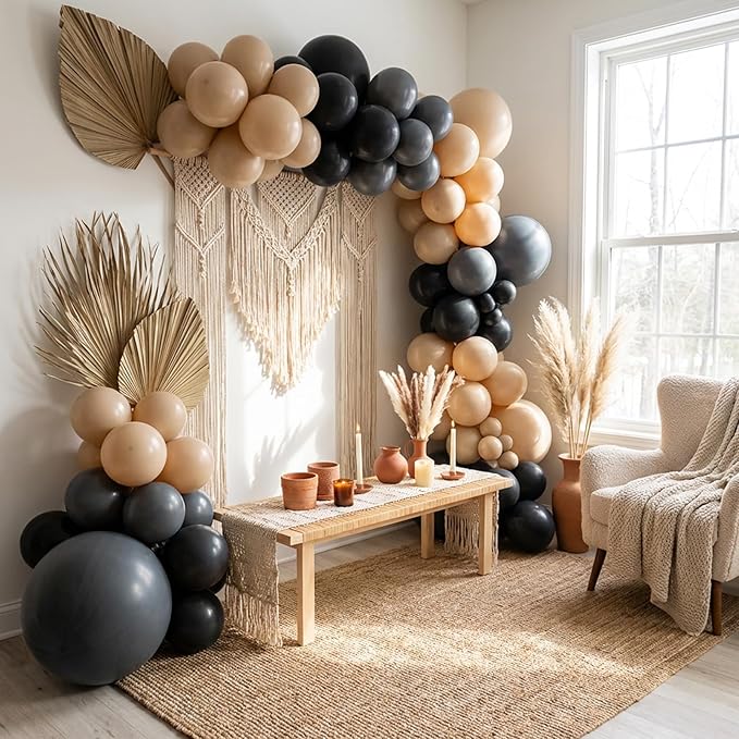 RUBFAC Vanilla Brown Balloons 129pcs Different Sizes Pack of 18 12 10 5 Inch, Latex Light Brown Balloon Garland Arch Kit for Wedding Baby Shower Birthday Party Decorations