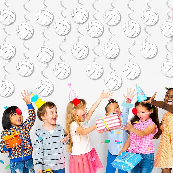 60pcs Volleyball Party Decorations Volleyball Value Foil Swirl Ceiling Hanging Decor Volleyball Sports Cutouts Party Supplies for Sports Birthday Baby Shower Party Favor Indoor Home Office Decor