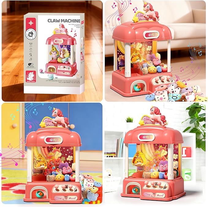 60 PCS Large Kids Claw Machine, Vending Claw Machine with Lights Sound, Candy and Prize Electronic Dispenser Game Toys for Kids, Claw Machine Toys for 3 4 5 6 7 8 Years Old Girls