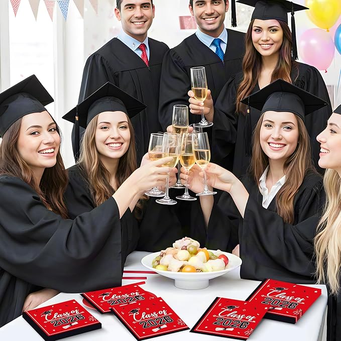 50 Pcs Graduation Napkins Class of 2026 - Red Congrats Grad Napkins Set, 3-Ply Disposable Graduation Luncheon Dinner Party Paper Napkins for Grad Party Supplies Table Decoration