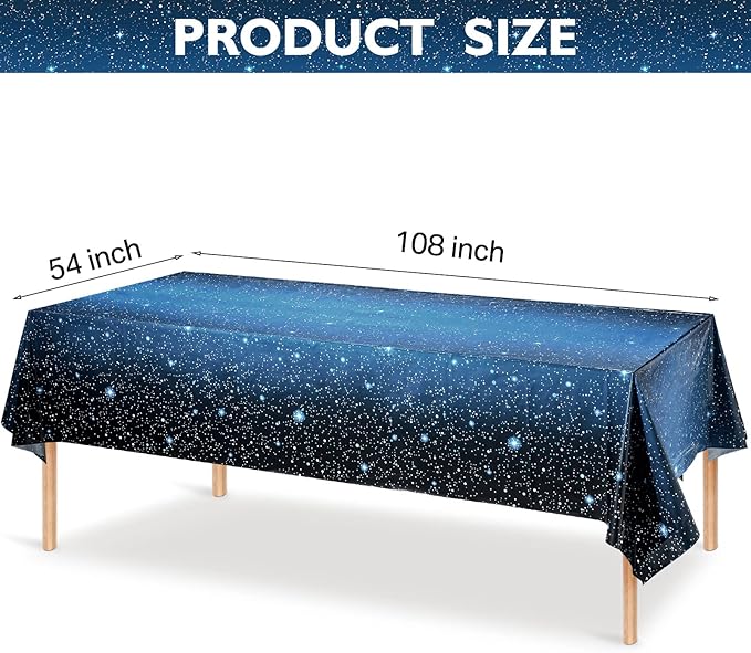 8 Pieces Space Tablecloth Starry Night Tablecloth Decorations Plastic Galaxy Table Cover Space Stars Theme Party Supplies for Birthday Home Decorations, 54 x 108 Inch