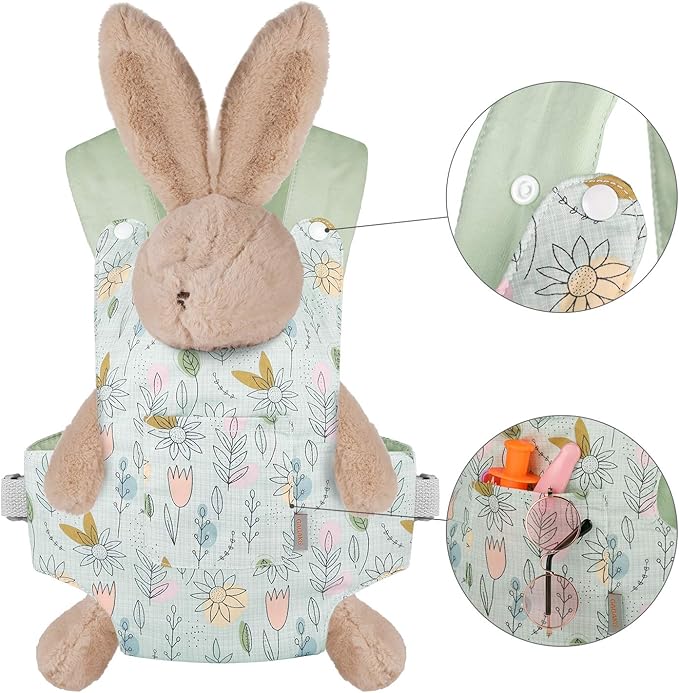 GAGAKU Baby Doll Carrier for Little Girls & Toddlers - Reborn Baby Doll Accessories - Green (Sunflower)