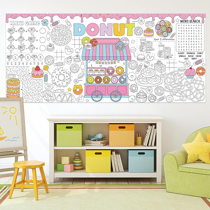 Donut Giant Coloring Poster Candyland Large Versatile Activity Drawing Paper Coloring Tablecloth DIY Dessert Theme Game Poster Table Cover Art Craft Painting Mat Home Classroom Party Supplies