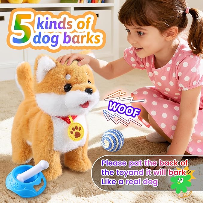 Walking Barking Singing Corgi Puppy Toy, Repeats What You Say, Realistic Licking Tongue Wagging Tail Mechanical Dog with Touch or Voice Control, Interactive Music Dancing Plush Pet for Kids