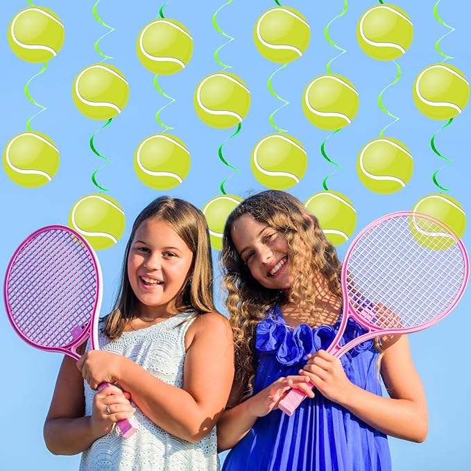 60pcs Tennis Party Foil Swirl Decorations Tennis Ball Ceiling Hanging Banners Decor Hanging Swirls Sports Cutouts Birthday Supplies for Sports Birthday Baby Shower Party Favor Indoor Home Office Decor