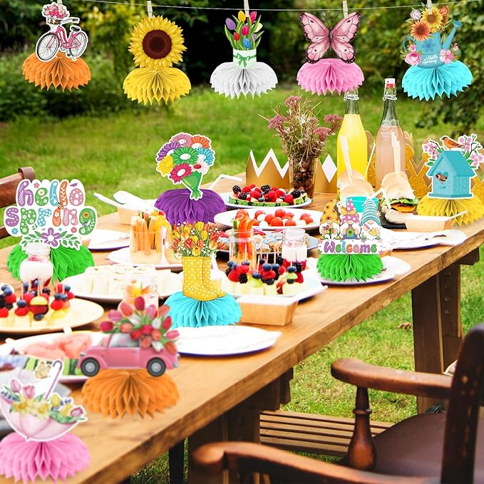 12 Pcs Spring Decorations Honeycomb Centerpieces, Spring Decorations for Office 3d Double Side Honeycomb Decorations, Spring Decorations for Classroom, Spring Centerpieces for Tables