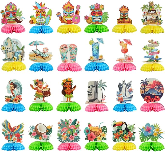 24 Pcs Luau Party Decorations Honeycomb Centerpieces, Hawaiian Party Decorations Centerpieces for Tables