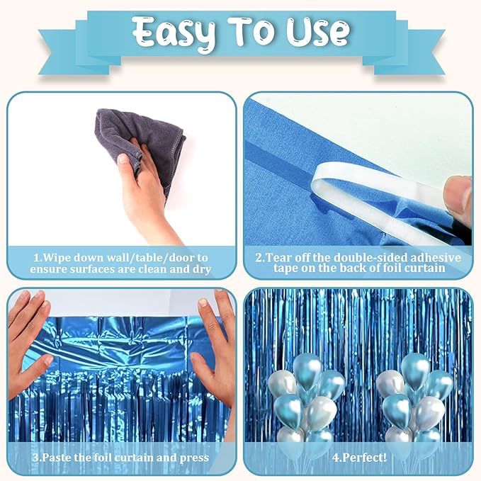 3.3 x 6.6 ft Foil Fringe Backdrop Curtains, Tinsel Streamers Party Decorations, Fringe Backdrop for Birthday, Baby Shower, Gender Reveal, Graduation (9, Retro Blue)